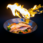 vibrant-flame-grilled-salmon-served-on-vegetable-fried-rice-set-against-a-striking-black-background